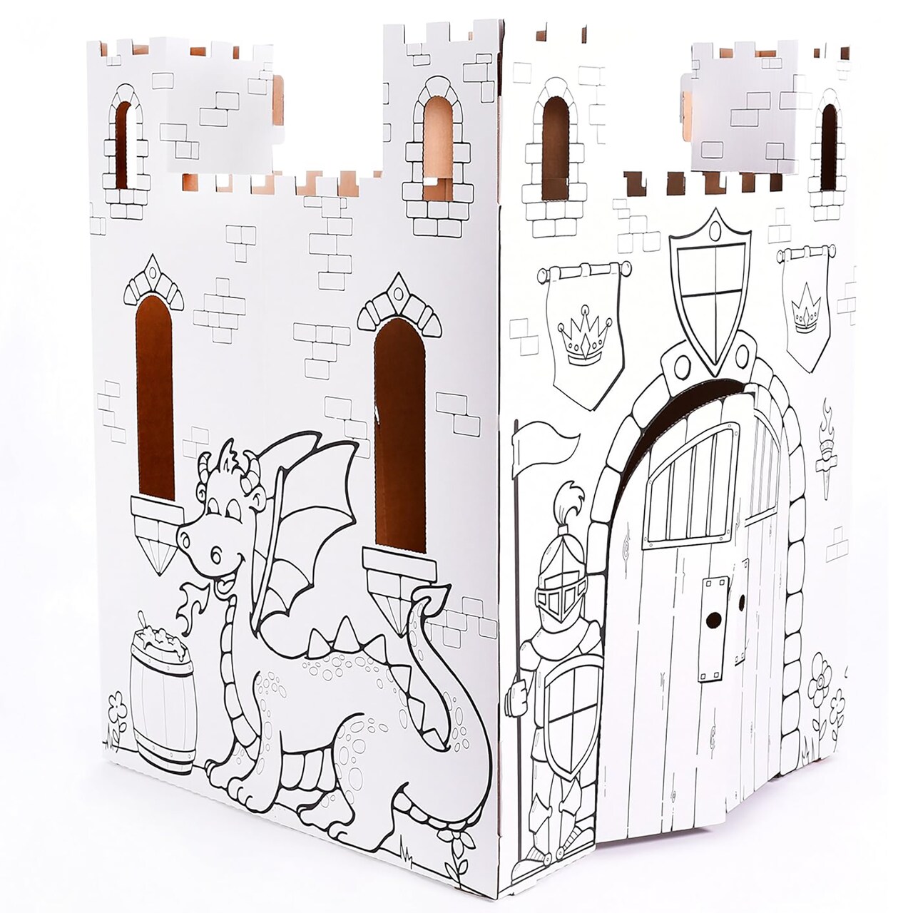 Easy Playhouse Fairy Tale Castle - Kids Art and Craft for Indoor and Outdoor Fun, Color, Draw, Doodle – Decorate and Personalize a Cardboard Fort, 32" X 32" X 43. 5" - Age 3+, White